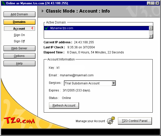 TZO Dynamic DNS Client Screenshot